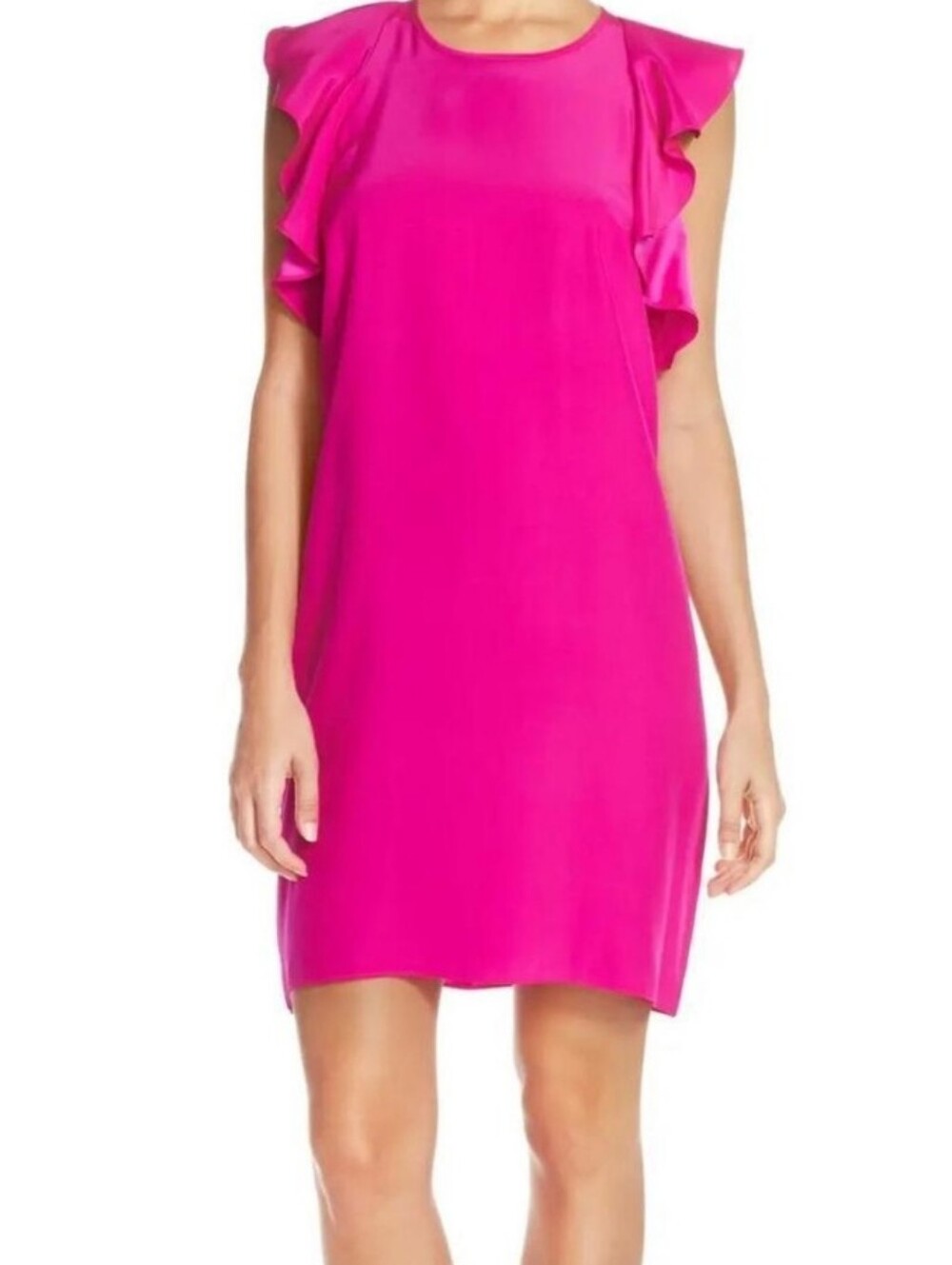 Bright Pink Ruffle Sleeve Shift Dress